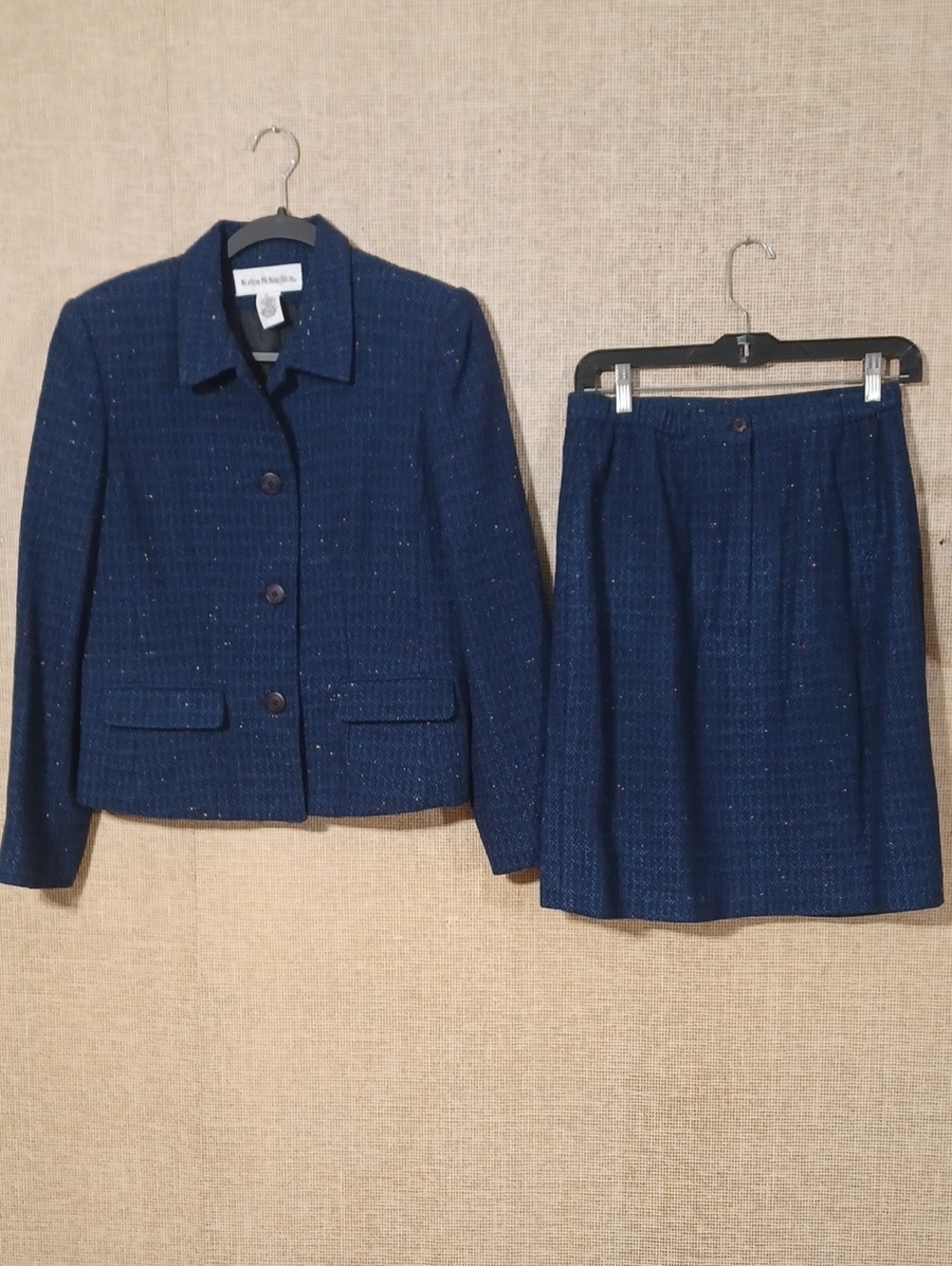 Ellen Tracy Dark Navy Tweed Jacket and Skirt Ensemble